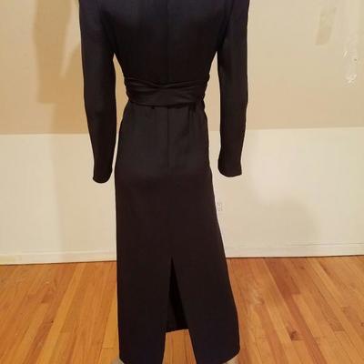  Vtg COUTURE GIVENCHY Empire black gown Bow Sash 