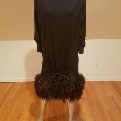Vtg Iconic Jeanette for St.Martin Feather embellished rare dress one size X