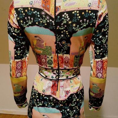 Vtg 1960's Goldworm Italy Hindu printed jersey dress