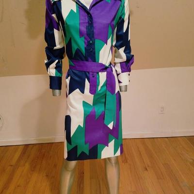 Vtg LANVIN 1970 very rare Killer chemise dress w/sash belt 