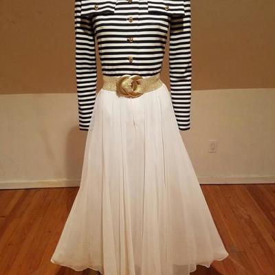 Iconic Geoffrey Beene Boutique Nautical chiffon gown Bloomingdale Place Elegante