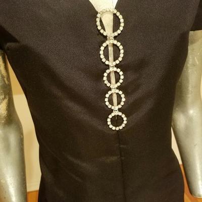 Vtg 1950 shantung wiggle dress crystal rhinestone bodice detail