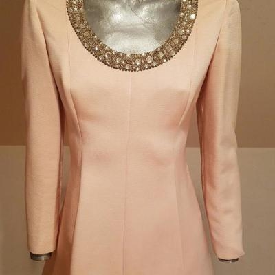 Vtg 1960's Chanel Pink Trapeze Brocade embellished dress