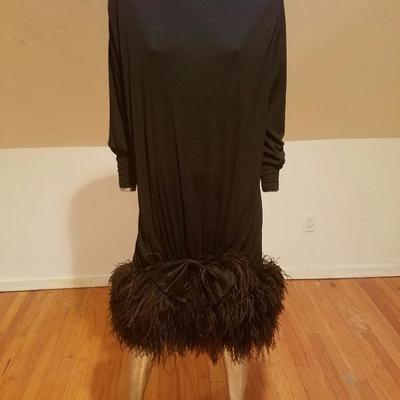 Vtg Iconic Jeanette for St.Martin Feather embellished rare dress one size X