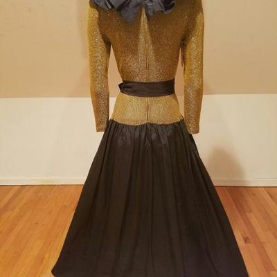 Vtg Bill Blass Couture gold lame' shantung Maxi Formal gown