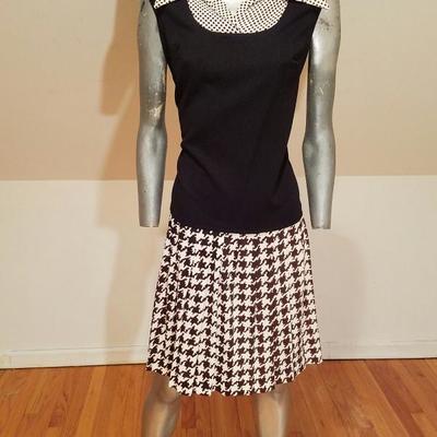 Vtg 1950 Scooter two tone dress pleated skirt jersey