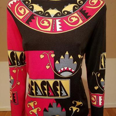 Vtg 1960 Signed Paganne dress Aztec print Rare 