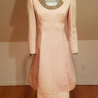 Vtg 1960's Chanel Pink Trapeze Brocade embellished dress