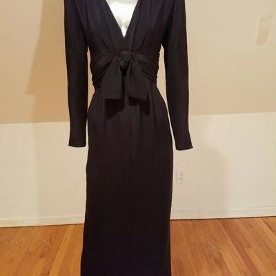  Vtg COUTURE GIVENCHY Empire black gown Bow Sash 