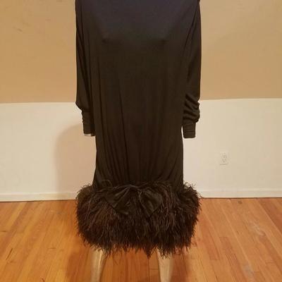 Vtg Iconic Jeanette for St.Martin Feather embellished rare dress one size X
