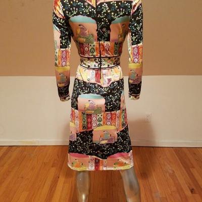 Vtg 1960's Goldworm Italy Hindu printed jersey dress