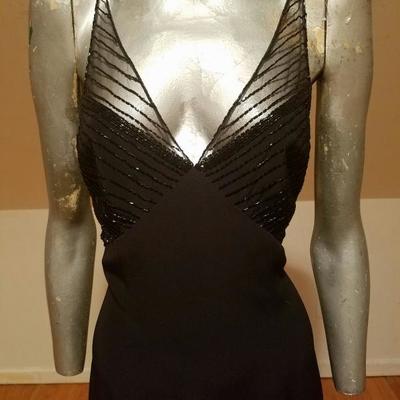 Vintage Jovani black embellished maxi gown low open back