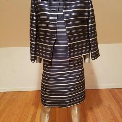 Vtg silk shantung silver lame' stripe dress & jacket ensemble