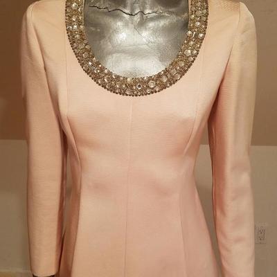 Vtg 1960's Chanel Pink Trapeze Brocade embellished dress