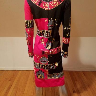 Vtg 1960 Signed Paganne dress Aztec print Rare 