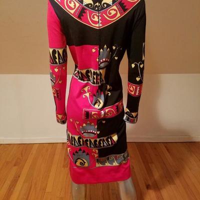 Vtg 1960 Signed Paganne dress Aztec print Rare 
