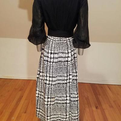 Vtg Classic Lady by Constantine maxi jersey dress voile bodice belt