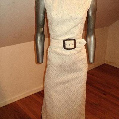 Vtg 1960's Maxi Cheongsam silver lame' embroidery brocade metal belt