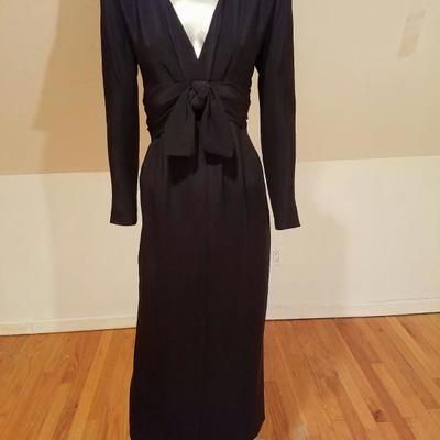  Vtg COUTURE GIVENCHY Empire black gown Bow Sash 