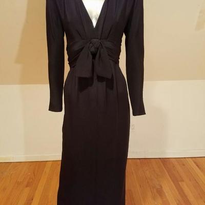  Vtg COUTURE GIVENCHY Empire black gown Bow Sash 