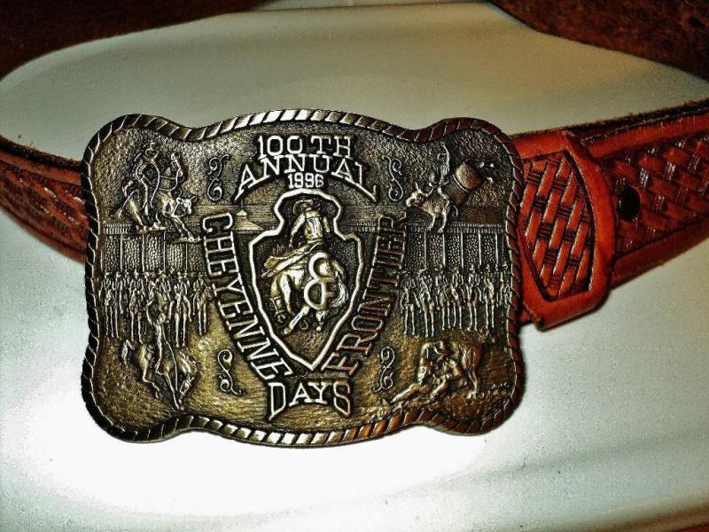 Cheyenne frontier leather carved belt solid brass buckle 100 years