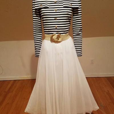 Iconic Geoffrey Beene Boutique Nautical chiffon gown Bloomingdale Place Elegante