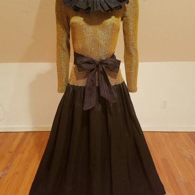 Vtg Bill Blass Couture gold lame' shantung Maxi Formal gown