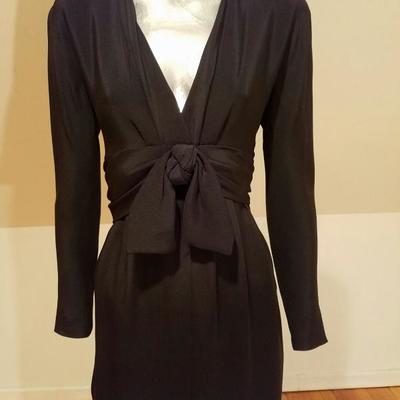  Vtg COUTURE GIVENCHY Empire black gown Bow Sash 