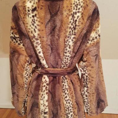 Vtg Animal Print Tigress faux fur full length coat w/belt fully lined