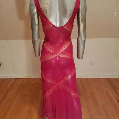 Vtg Ruby silk Layering bias gown lace trim