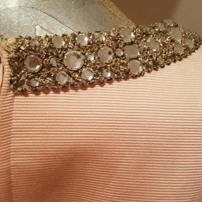 Vtg 1960's Chanel Pink Trapeze embellished brocade dress 