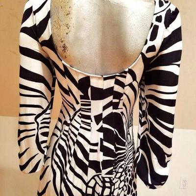 Vtg black/white Animal printed Wiggle dress pleats Made in Italy