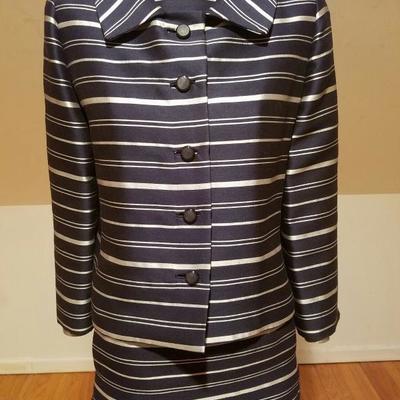 Vtg silk shantung silver lame' stripe dress & jacket ensemble