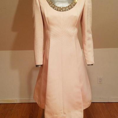 Vtg 1960's Chanel Pink Trapeze embellished brocade dress 