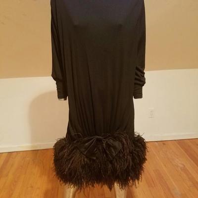 Vtg Iconic Jeanette for St.Martin Feather embellished rare dress one size X
