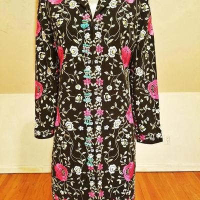 Vtg Japanese silk embroidered and aqua beaded Long kimono Jacket
