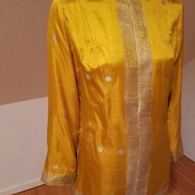 Vtg 1960 Chinese gold embroidery pure silk Cheongsam ensemble  