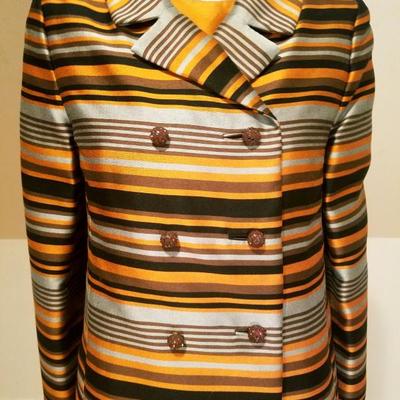 Vtg Silk Shantung Opera Ensemble Coat and Dress crystal buttons