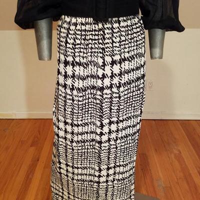 Vtg Classic Lady by Constantine maxi jersey dress voile bodice belt