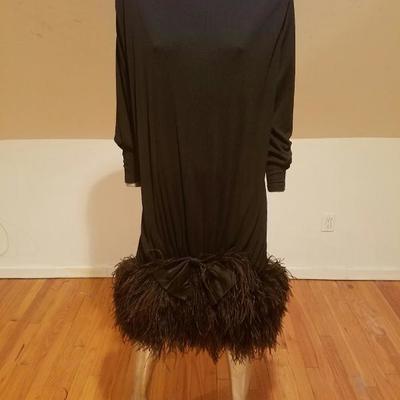 Vtg Iconic Jeanette for St.Martin Feather embellished rare dress one size X