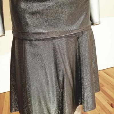 Vtg 1950 Charleston silver metallic lame' kitten dress kitten bow tie neck 