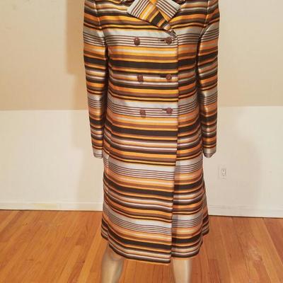 Vtg Silk Shantung Opera Ensemble Coat and Dress crystal buttons