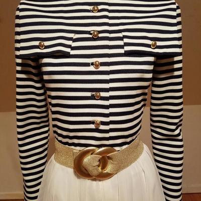 Iconic Geoffrey Beene Boutique Nautical chiffon gown Bloomingdale Place Elegante