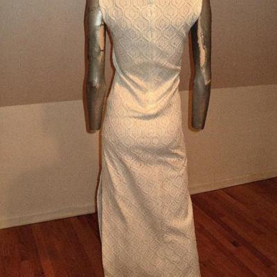 Vtg 1960's Maxi Cheongsam silver lame' embroidery brocade metal belt