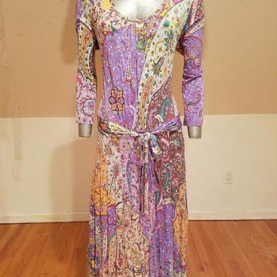 ETRO Milano Silk hand painted lavender base charleston dress