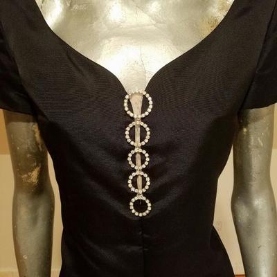 Vtg 1950 shantung wiggle dress crystal rhinestone bodice detail