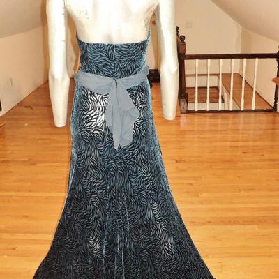 Vtg Chetta B. Strapless strapless trumpet gown embossed illusion velour 