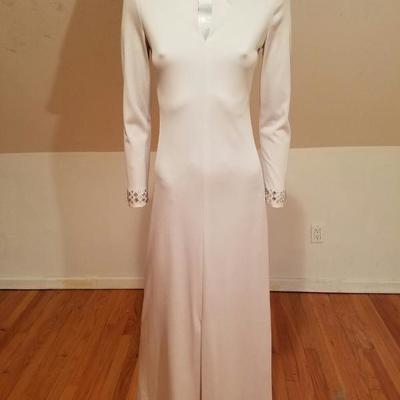 Vtg 1960's Mardi Gras Cheongsam silver grey maxi embellished gown