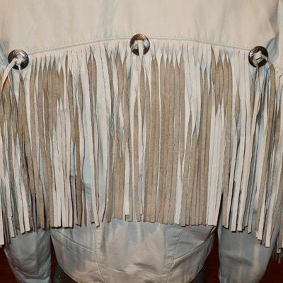 Vtg Western leather white fringe jacket metal silver hardware