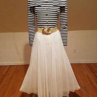 Iconic Geoffrey Beene Boutique Nautical chiffon gown Bloomingdale Place Elegante